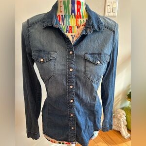 Stylish Blue Denim Shirt with Pearl Snaps
